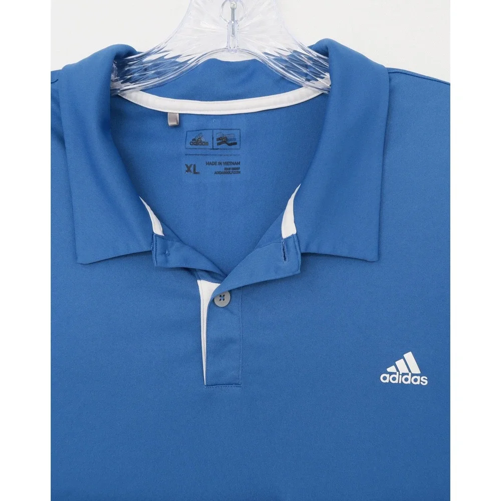 Adidas Golf Mens XL Blue Short‎ Sleeve Performance Polo Shirt 3-Stripe Back
